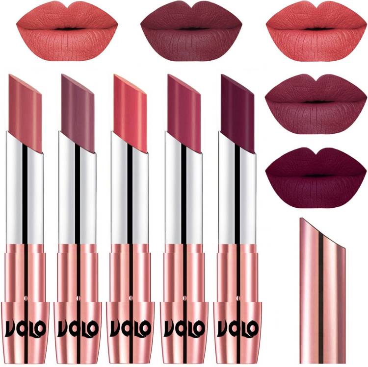 Volo Creme Matte Smooth Lipstick Combo Set of 5 Bold Colors Long Lasting Code-438 Price in India