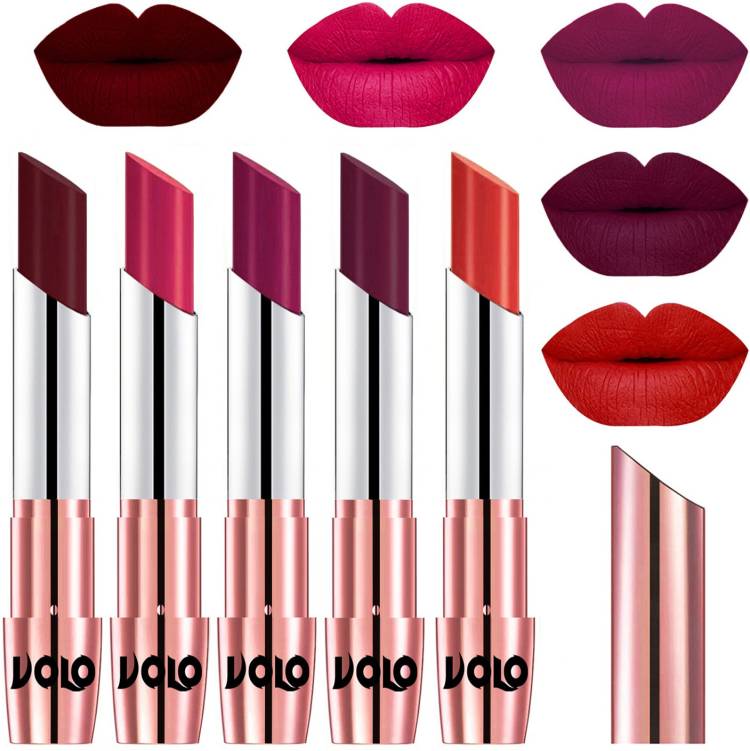 Volo Creme Matte Smooth Lipstick Combo Set of 5 Bold Colors Long Lasting Code-844 Price in India