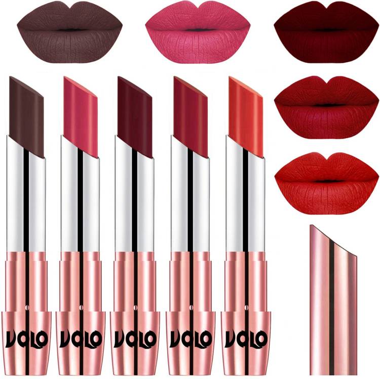 Volo Creme Matte Smooth Lipstick Combo Set of 5 Bold Colors Long Lasting Code-674 Price in India