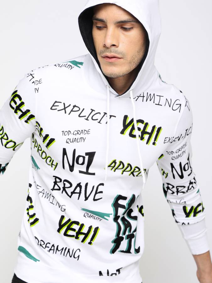 Printed Men Hooded Neck White T-Shirt Price in India