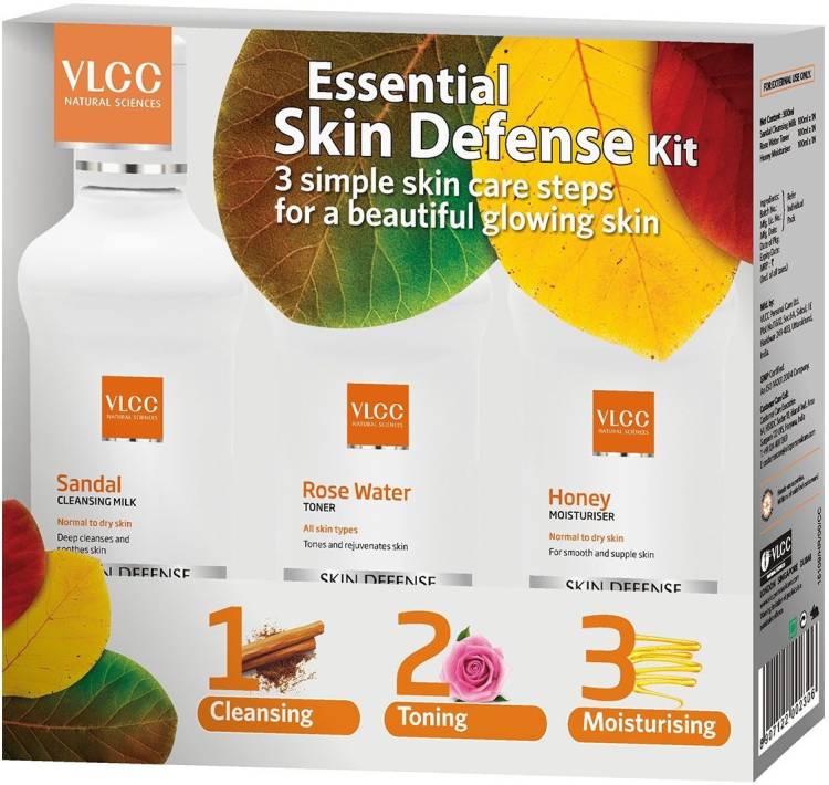VLCC Essential Skin Defense Kit (Sandal Cleansing Milk + Rose Water Toner + Honey Moisturiser) Price in India