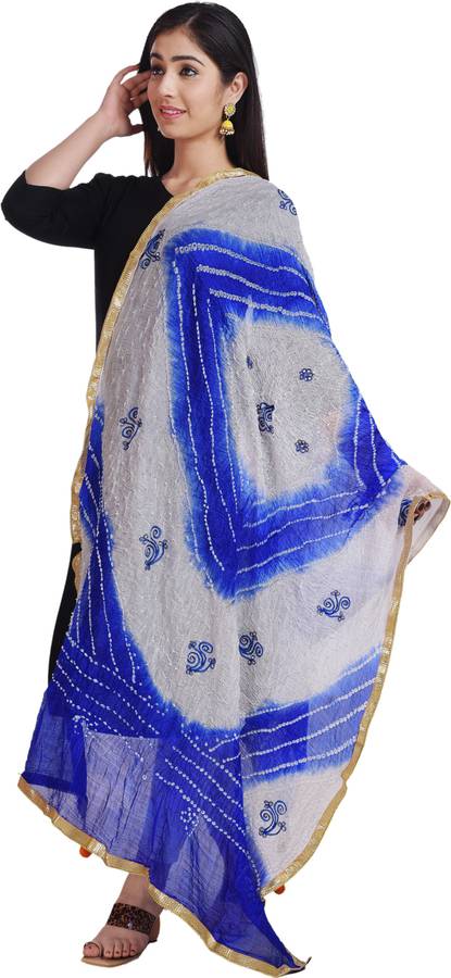 Chiffon Embroidered Blue Women Dupatta