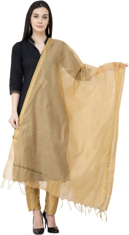 Poly Chanderi Self Design Gold Women Dupatta