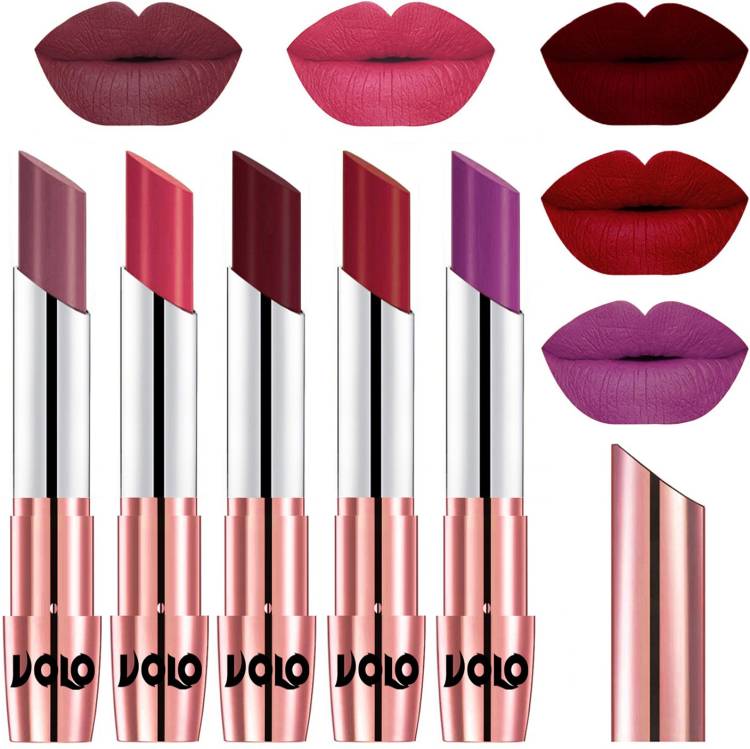 Volo Creme Matte Smooth Lipstick Combo Set of 5 Bold Colors Long Lasting Code-718 Price in India