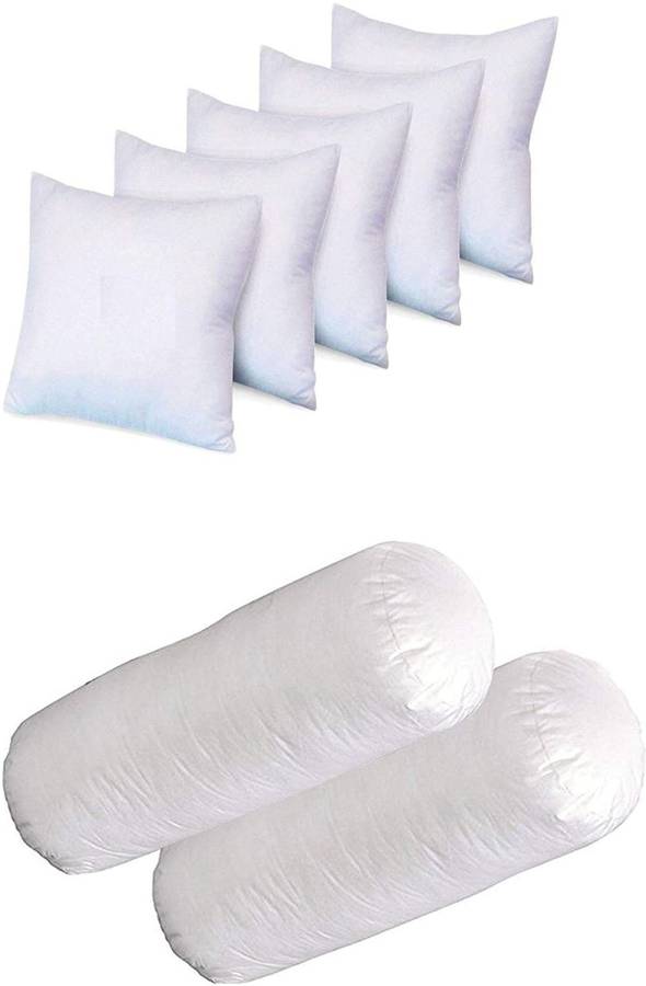 GKM Combo Set Of 2 Bolster And 5 Microfibre Solid Cushion Pack of 7