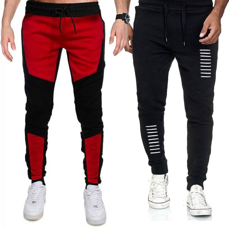 Striped Men Red, Black Track Pants