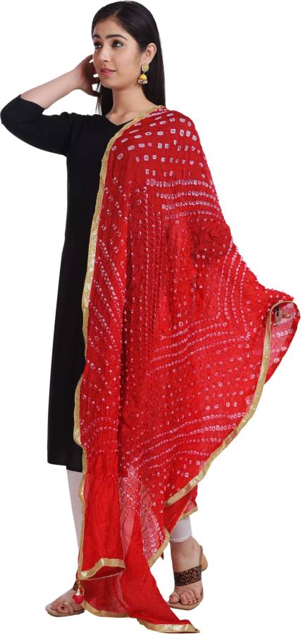 Chiffon Printed Red Women Dupatta