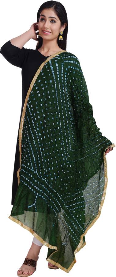 Chiffon Printed Dark Green Women Dupatta