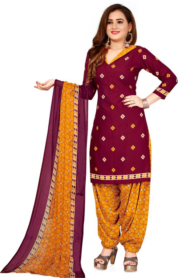 Crepe Checkered, Geometric Print, Printed Salwar Suit Material