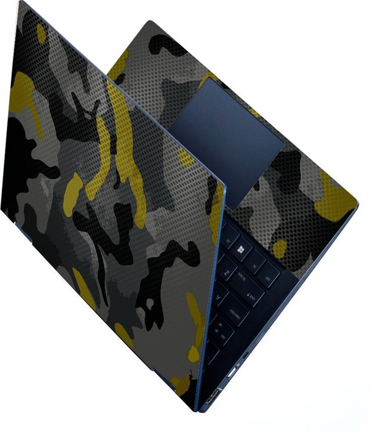 FineArts HD Printed Full Panel Laptop Skin Sticker Vinyl Fits Size Upto 15 inches No Residue, Bubble Free - Camouflage Black Pattern Vinyl Laptop Decal 15.6