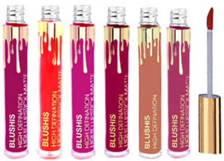BLUSHIS High Defination Non Transfer Liquid Matte Lipstick Pack of six New Trend Color Price in India