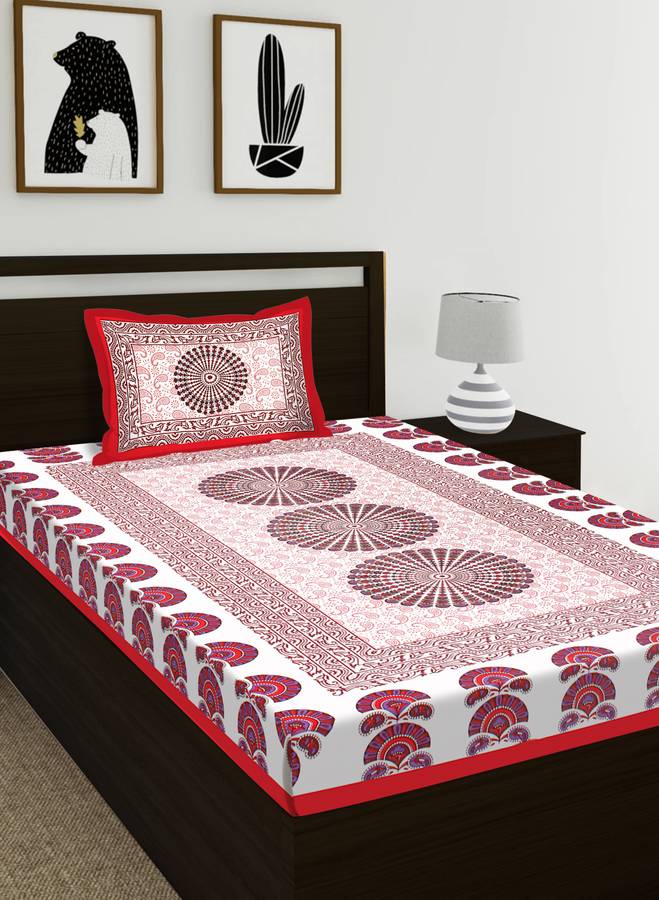 RAW WASH 104 TC Cotton Single Jaipuri Prints Bedsheet