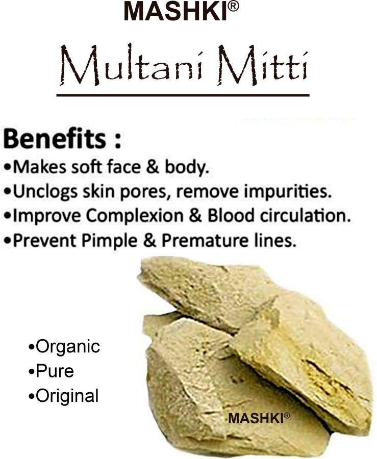 MASHKI Multani Mitti 150 grams For Glowing Skin and Hair (Fuller’s Earth/Calcium Bentonite Clay) For Hair Pack / Multani Mitti for Face Pack Powder for Glowing Dry Skin - 100% Natural Price in India