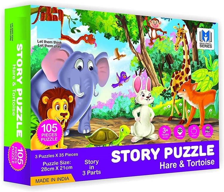 ARNIYAVALA Story Jigsaw Puzzle Hare and Tortoise for Kids with A Story Book Inside