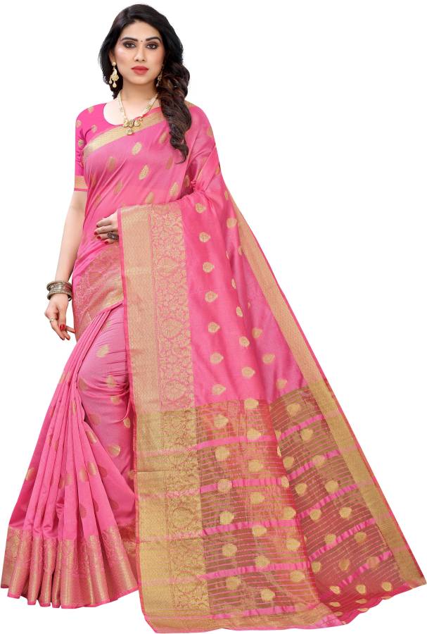 Woven Banarasi Silk Blend, Cotton Silk Saree Price in India