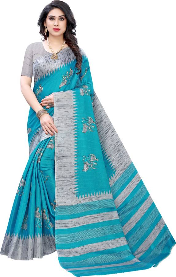 Striped, Graphic Print, Printed Madhubani Khadi Silk Saree