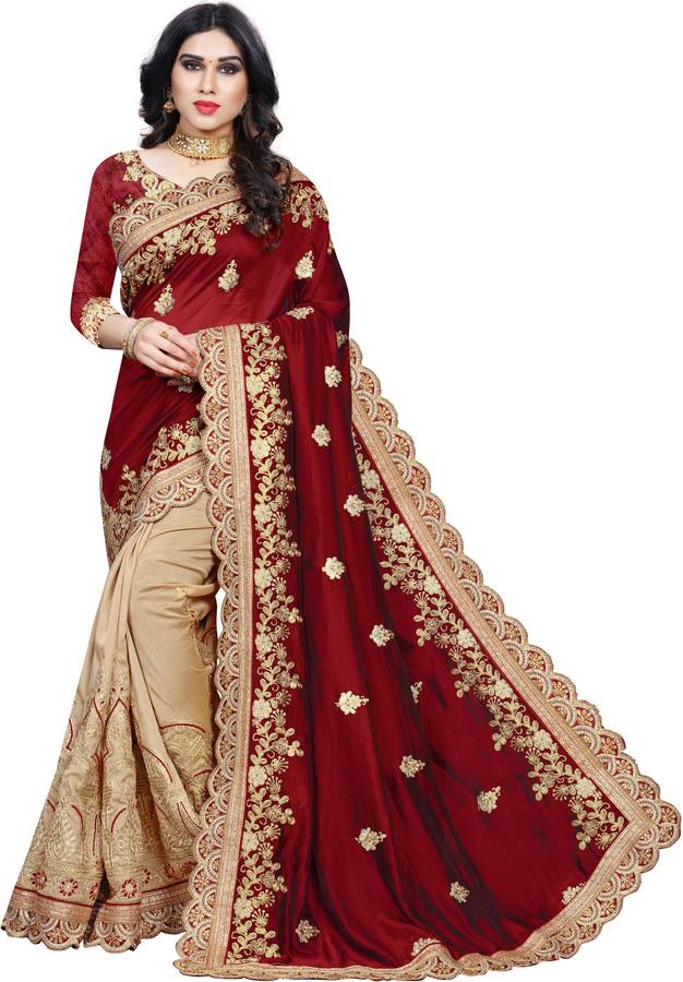 Embroidered Bollywood Silk Blend, Vichitra Saree