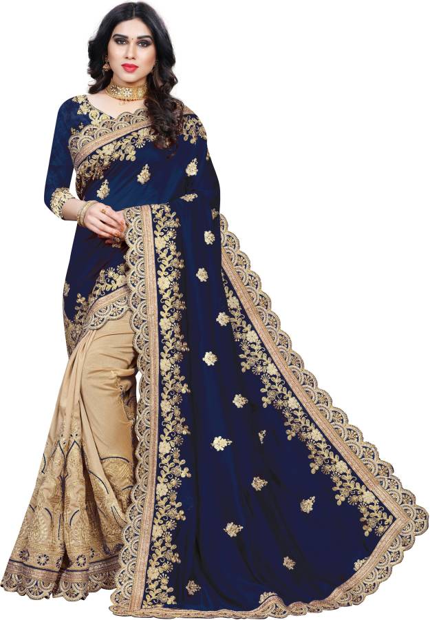 Embroidered Bollywood Silk Blend, Vichitra Saree Price in India