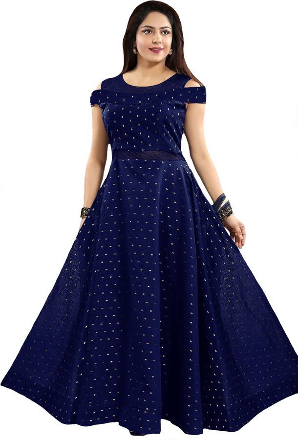 Women Printed Satin Blend Flared Kurta