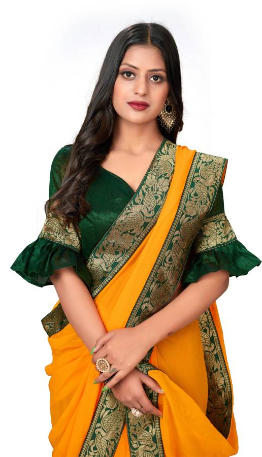 Woven, Solid/Plain Bollywood Georgette, Chiffon Saree Price in India