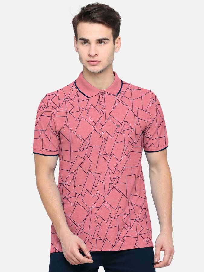 Printed Men Collared Neck Pink T-Shirt