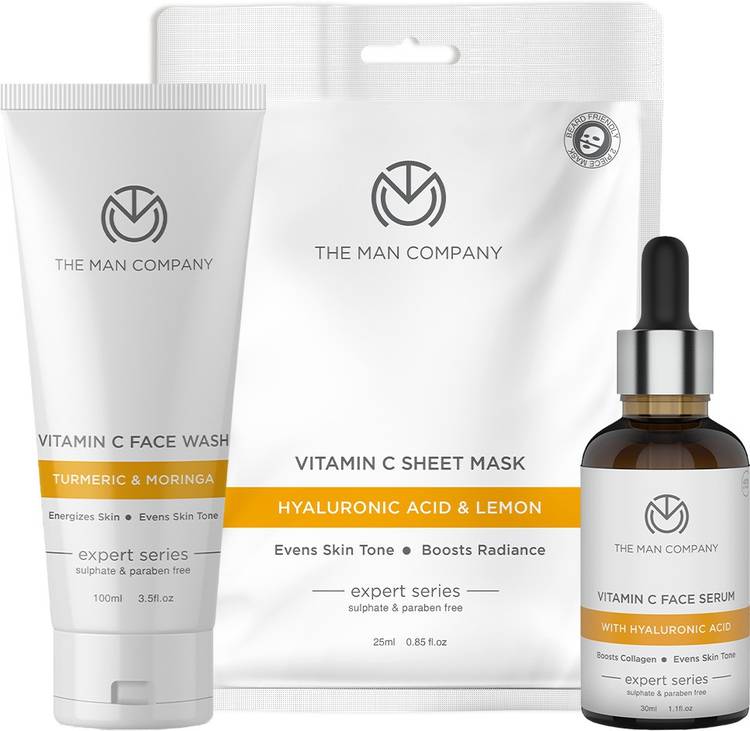THE MAN COMPANY Vitamin C Face Care Kit | Vitamin C Face Wash 100ml, Vitamin C Face Serum 30ml, Vitamin C Sheet Mask 25ml