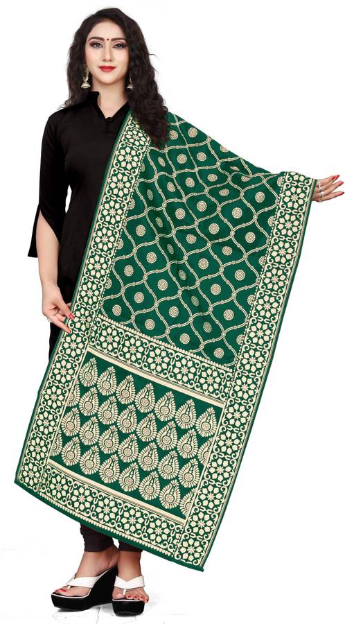 Art Silk, Jacquard Woven Dark Green Women Dupatta