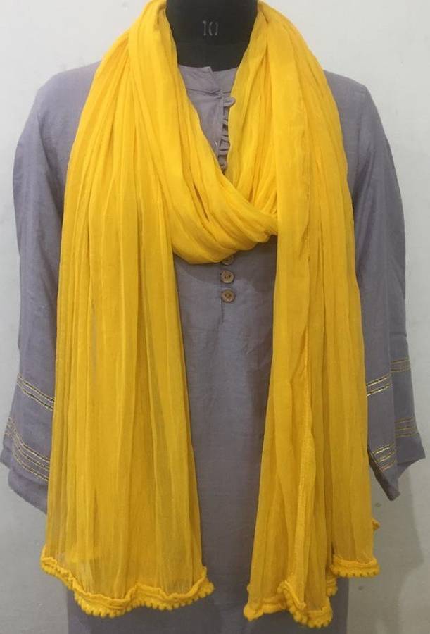 Chiffon Solid Yellow Women Dupatta