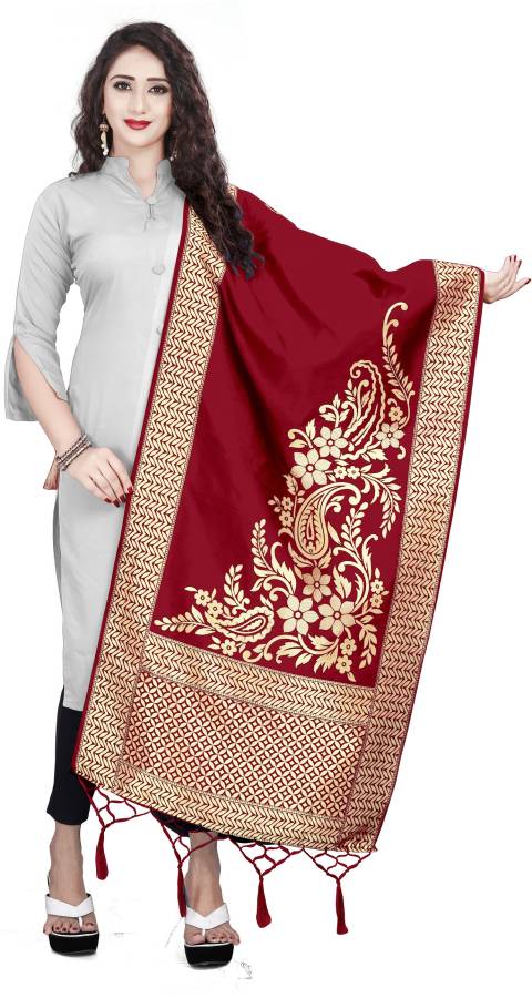 Art Silk, Jacquard Woven Maroon Women Dupatta