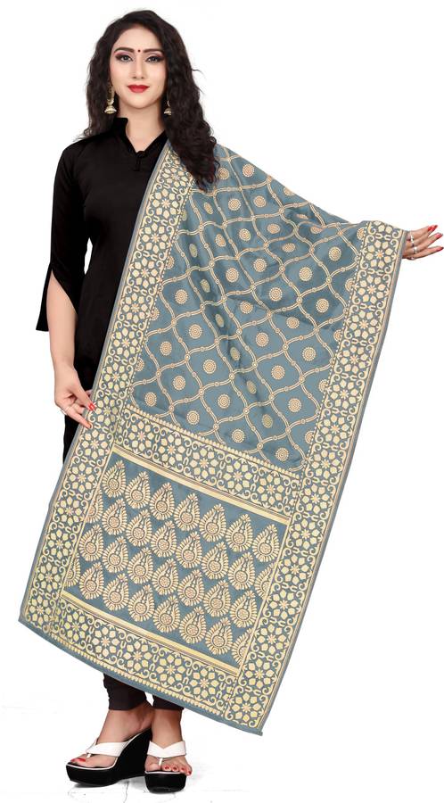 Art Silk, Jacquard Woven Grey Women Dupatta