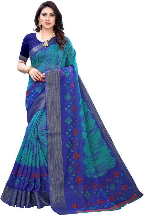 Printed Bandhej Cotton Silk Saree Price in India