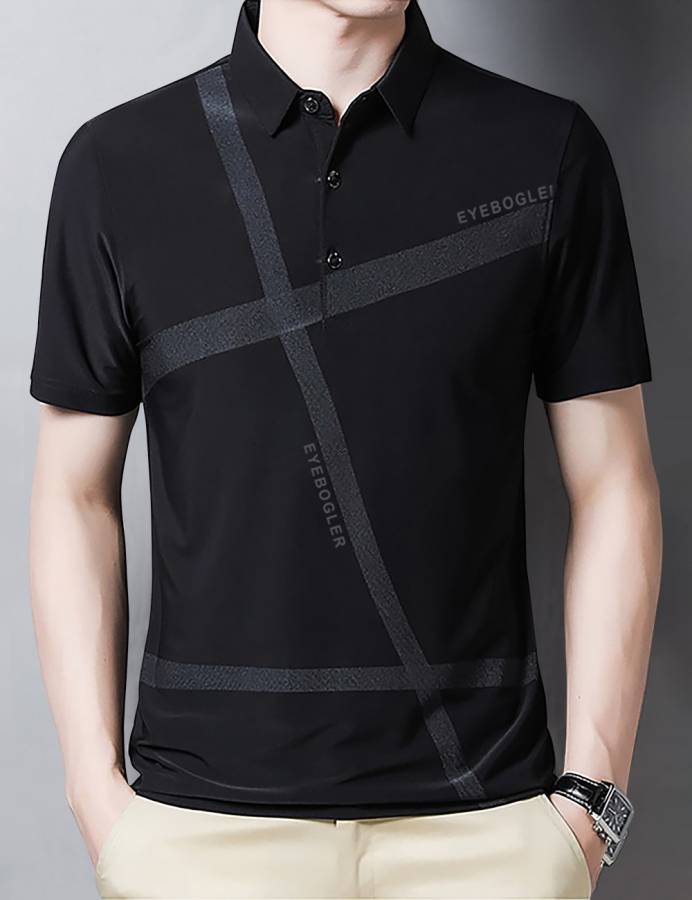 Typography Men Polo Neck Black T-Shirt Price in India