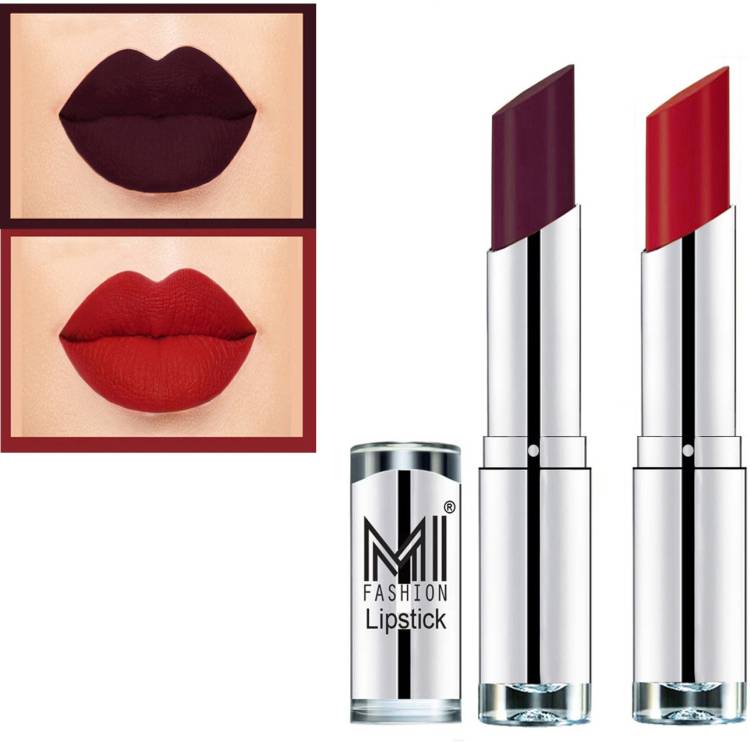 MI FASHION Made in India Vegan Long Wear Soft Matte Lipsticks Set Pigmented Combo of 2 Code no 1276 Price in India