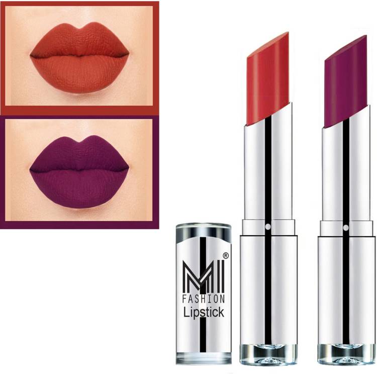 MI FASHION Made in India Vegan Long Wear Soft Matte Lipsticks Set Pigmented Combo of 2 Code no 1290 Price in India