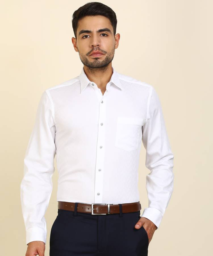 Men Slim Fit Self Design Cut Away Collar Formal Shirt Price in India