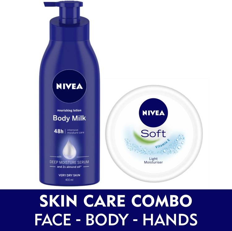 NIVEA Nourishing Body Milk Lotion 400 ml & Soft Light Moisturizer Cream 100 ml Price in India