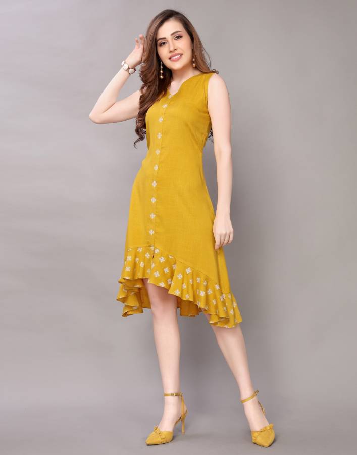 Women High Low Yellow, White Dress Price in India