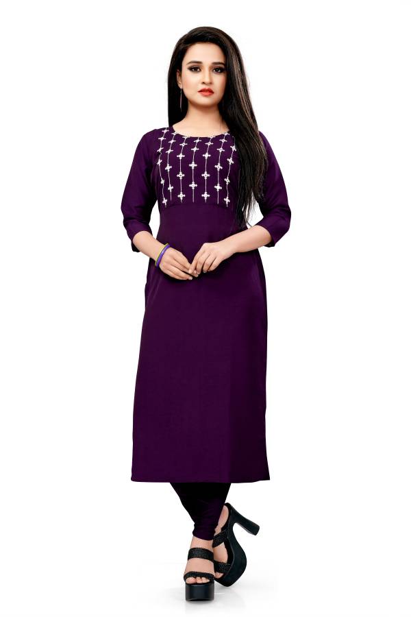 Women Embroidered Satin Blend Straight Kurta Price in India