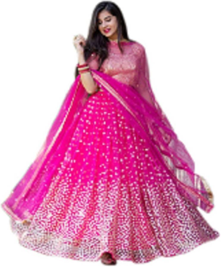 Polka Print Semi Stitched Lehenga Choli Price in India