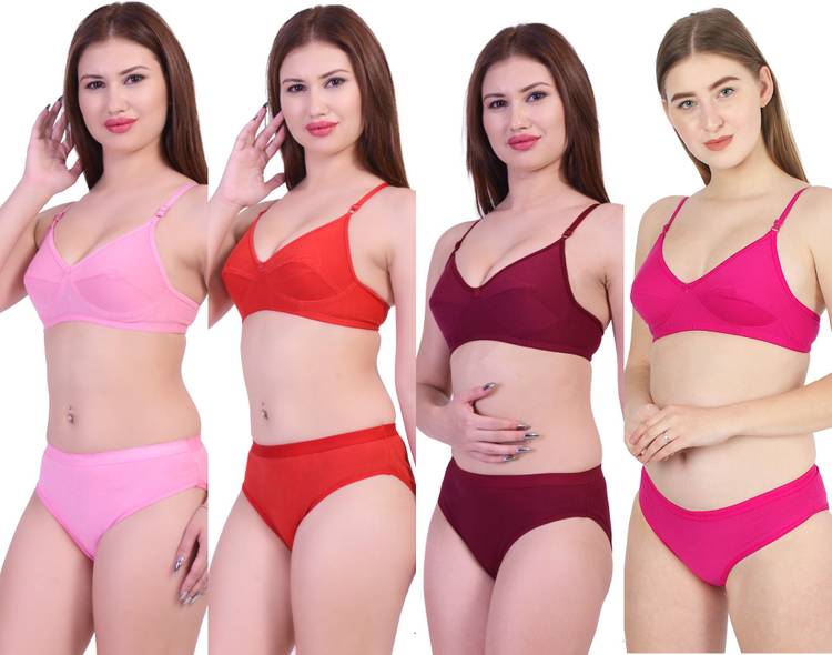 Bra & Panty Set Solid Multicolor Lingerie Set