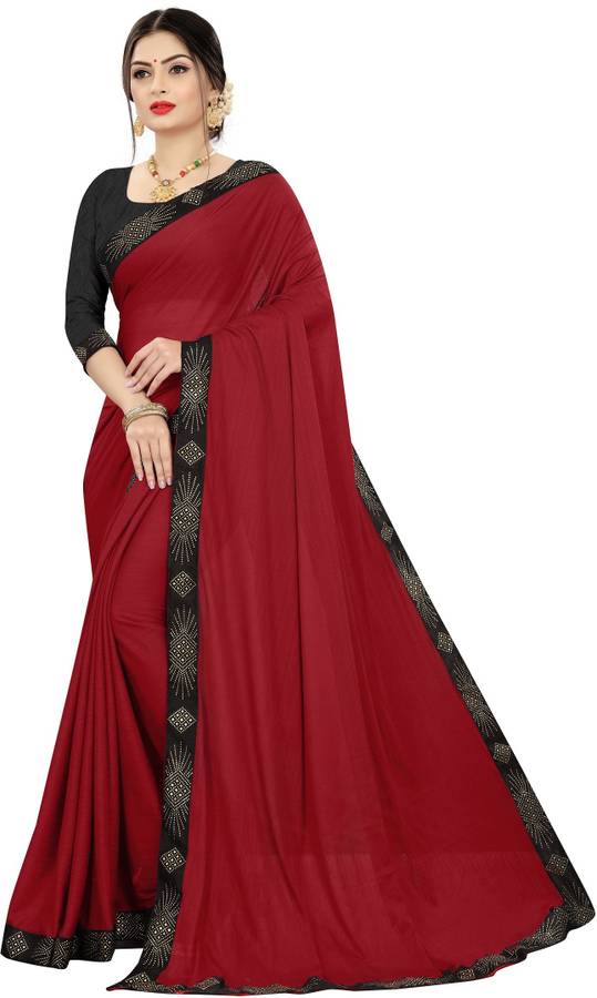 Woven, Embellished, Plain Banarasi Lycra Blend Saree