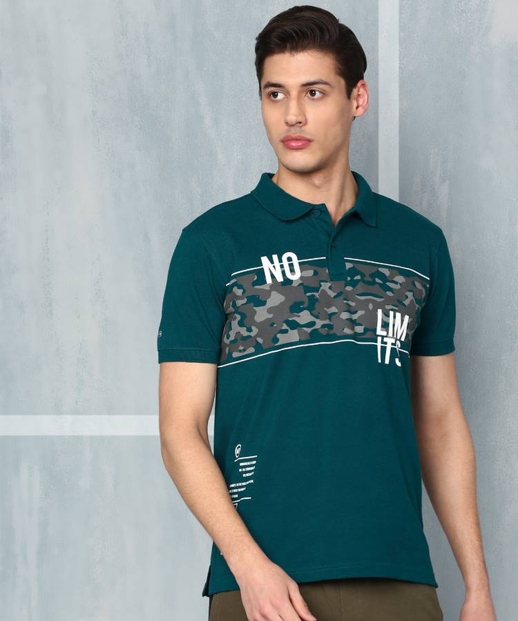Color Block Men Polo Neck Dark Green T-Shirt