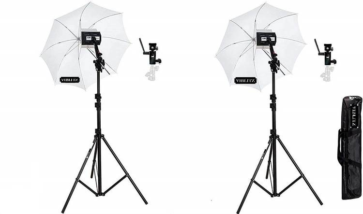 Hiffin Studio Home 33 Umbrella Stand Setup with S1 semi Heavy Bracket Umbrella Adapter B-Bracket and Stand Double Set with Continuous/Video Light with 1000 Watt Halogen Tube (b4 Light kit Set of 2) Tripod Kit