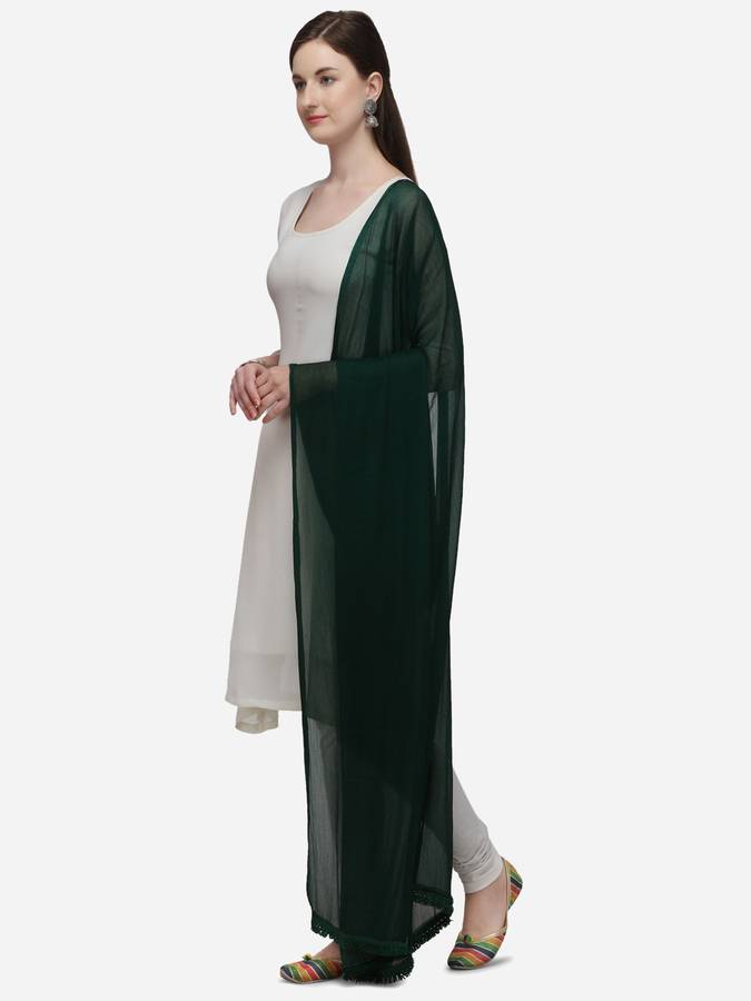 Chiffon Solid Green Women Dupatta