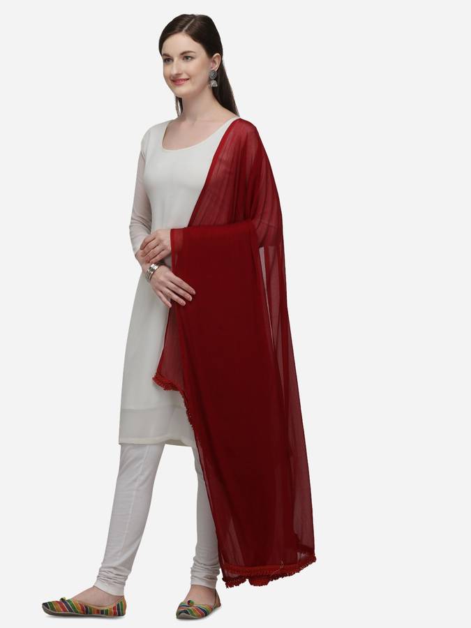 Chiffon Solid Maroon Women Dupatta