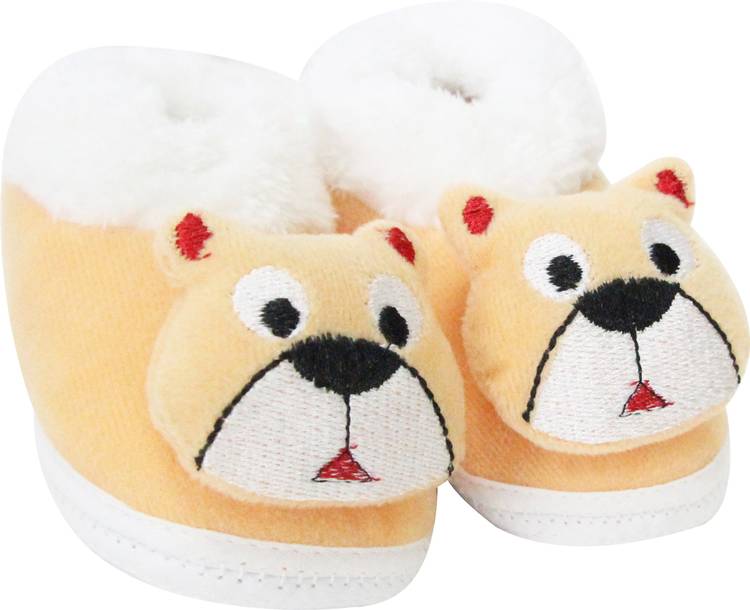 Neska Moda 6 To 12 Month Cotton and Fur Teddy Bear Face Baby Booties