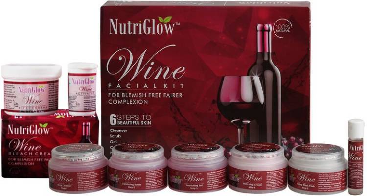 NutriGlow Red Wine Facial Kit (250 gm) + Wine Bleach Cream (43 gm) /Natural Glow /Deep Cleanses /Glowing Skin/ All Skin Type Price in India