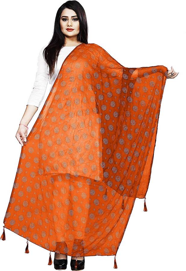 Nylon Printed Orange Women Dupatta