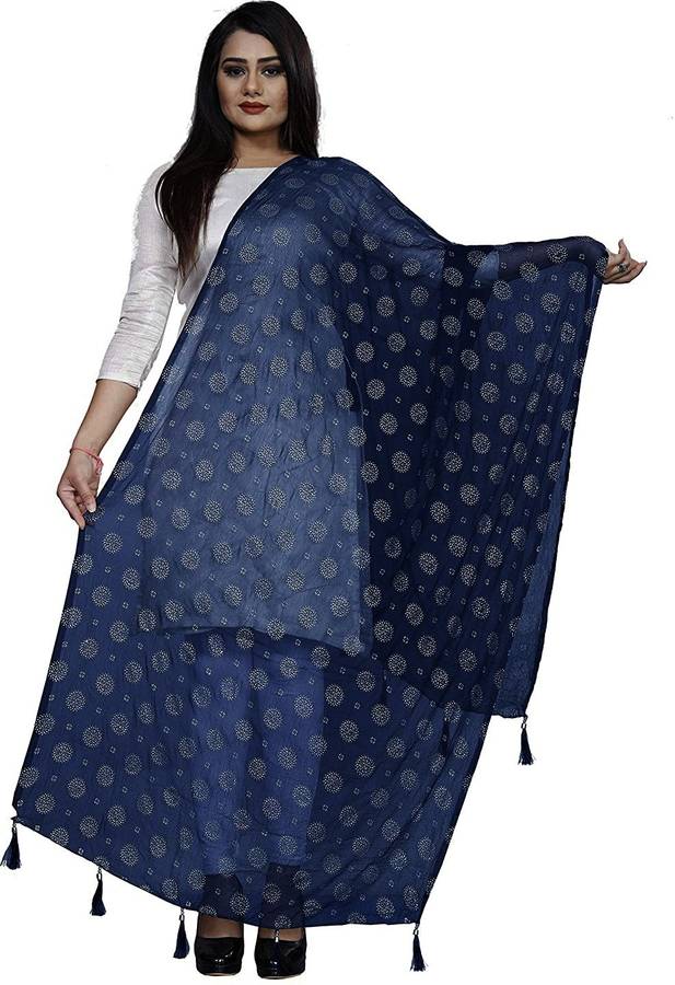 Nylon Printed Dark Blue Women Dupatta