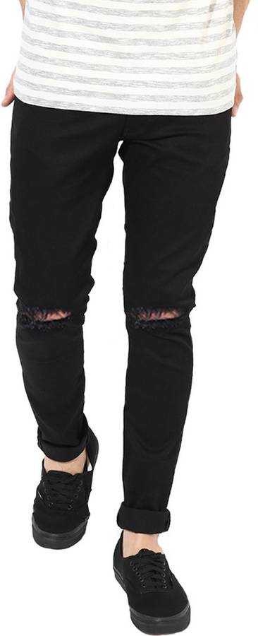 Regular Fit Knee Distressed Regular Men Black Jeans